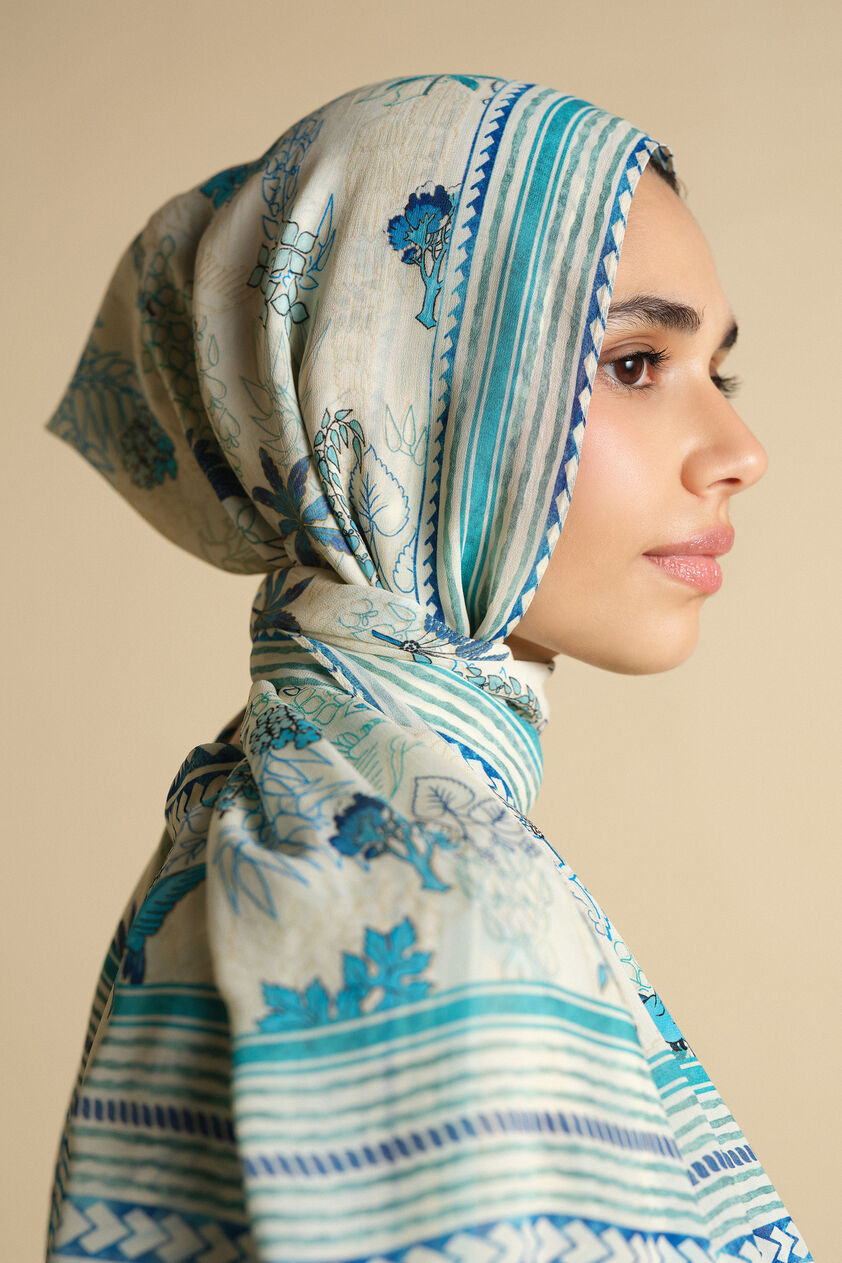 Siham Printed Stole - Powder Blue, Blue, image 2